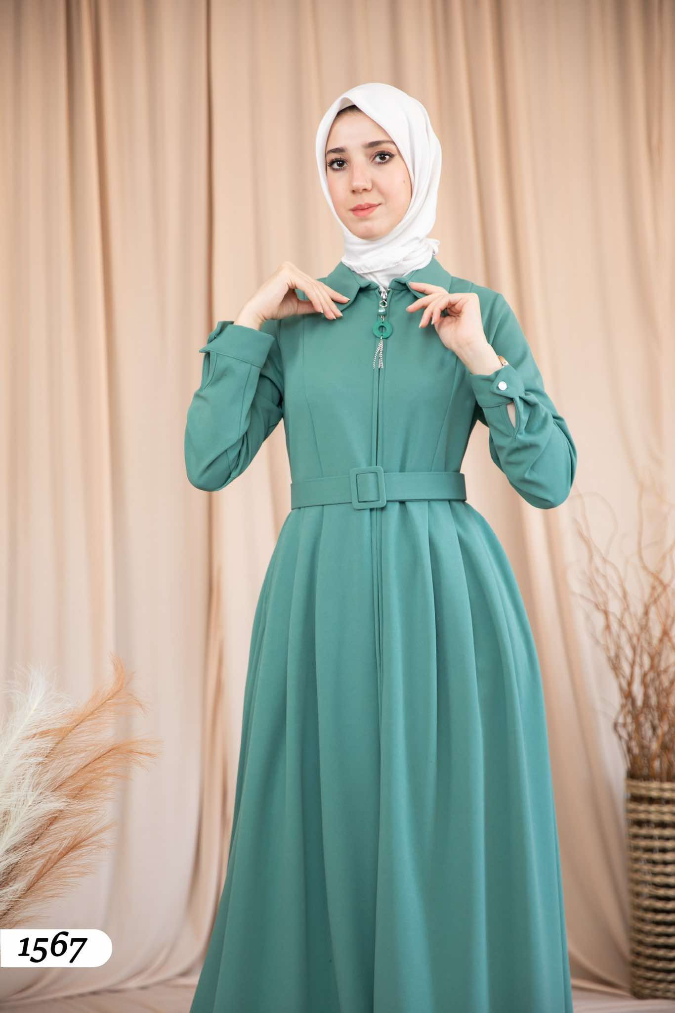 Dress With Zipper and Belt 1567