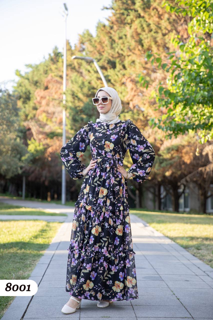 Şifon Astarlı Elbise 8001
