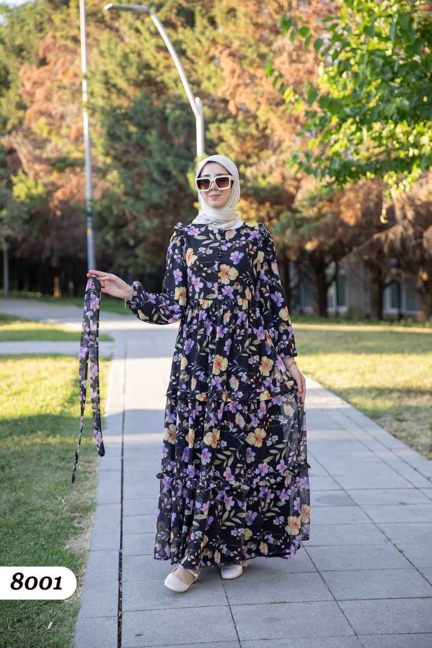 Şifon Astarlı Elbise 8001