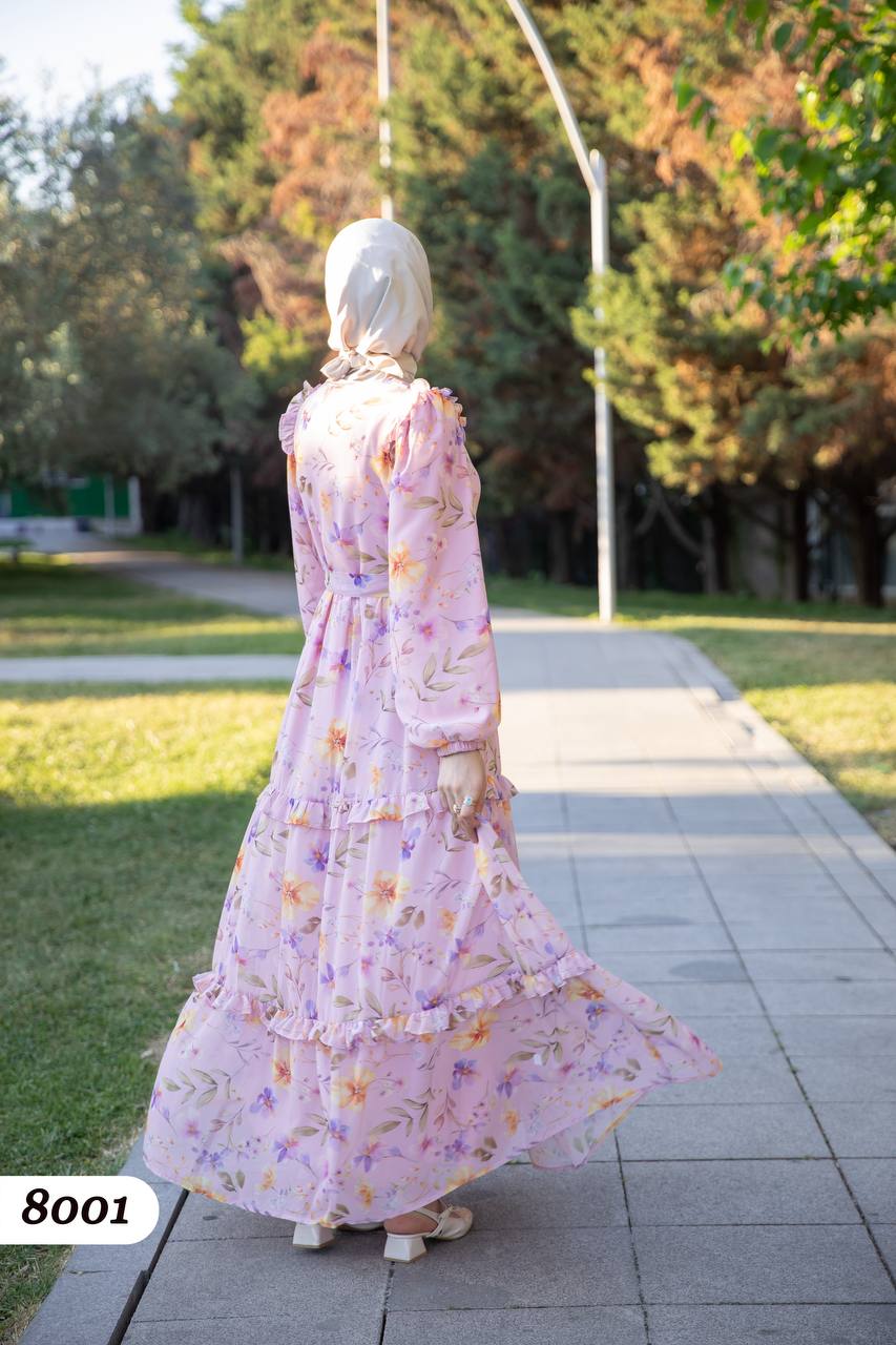 Şifon Astarlı Elbise 8001