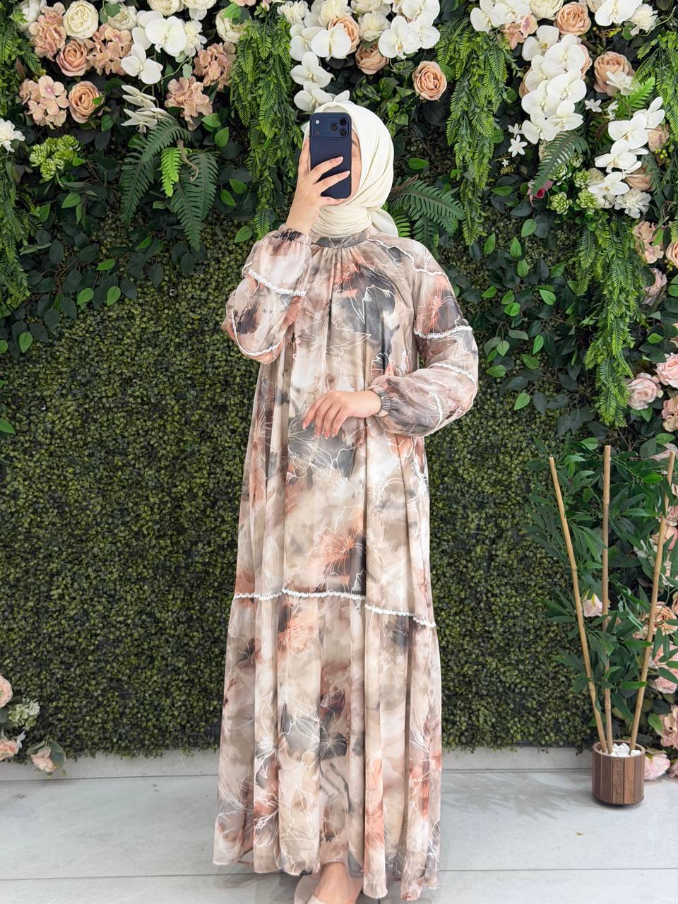 Desenli Şifon Elbise 9208