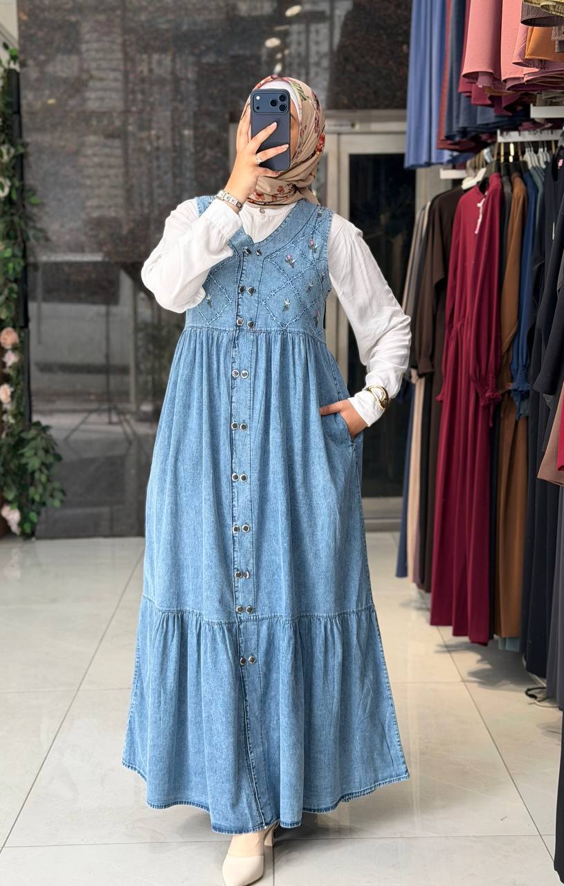 yazlık kot Salopet elbise 2417 - Moda Fatma