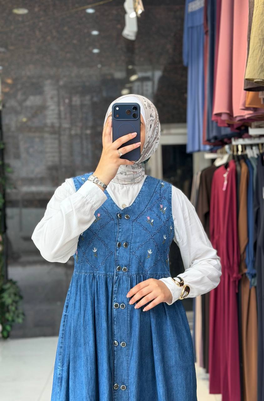 yazlık kot Salopet elbise 2417