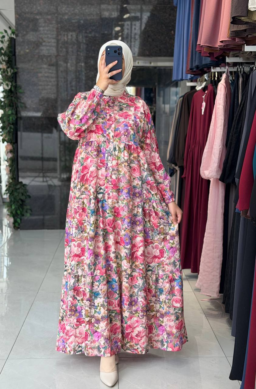 Modal Desenli Elbise 9215 Y - Moda Fatma