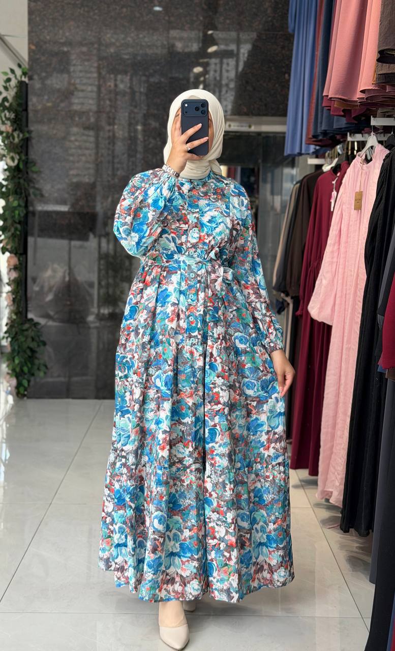 Modal Desenli Elbise 9215 Y - Moda Fatma
