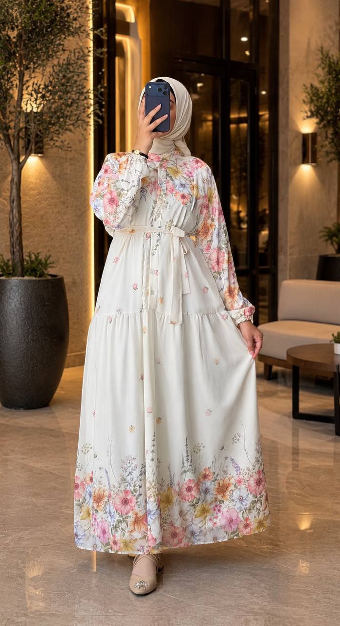 Desenli Şifon Elbise 9302