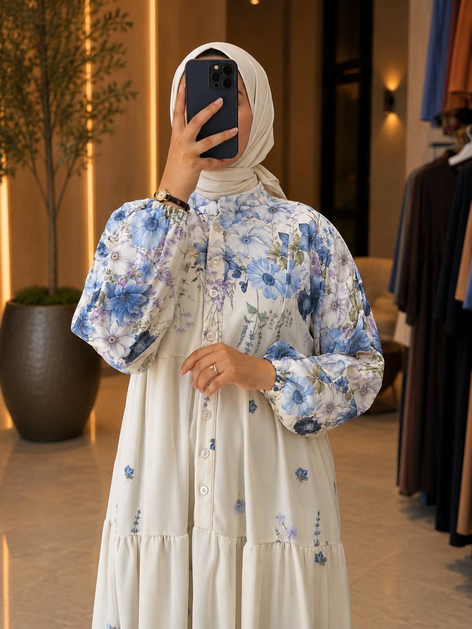 Desenli Şifon Elbise 9302