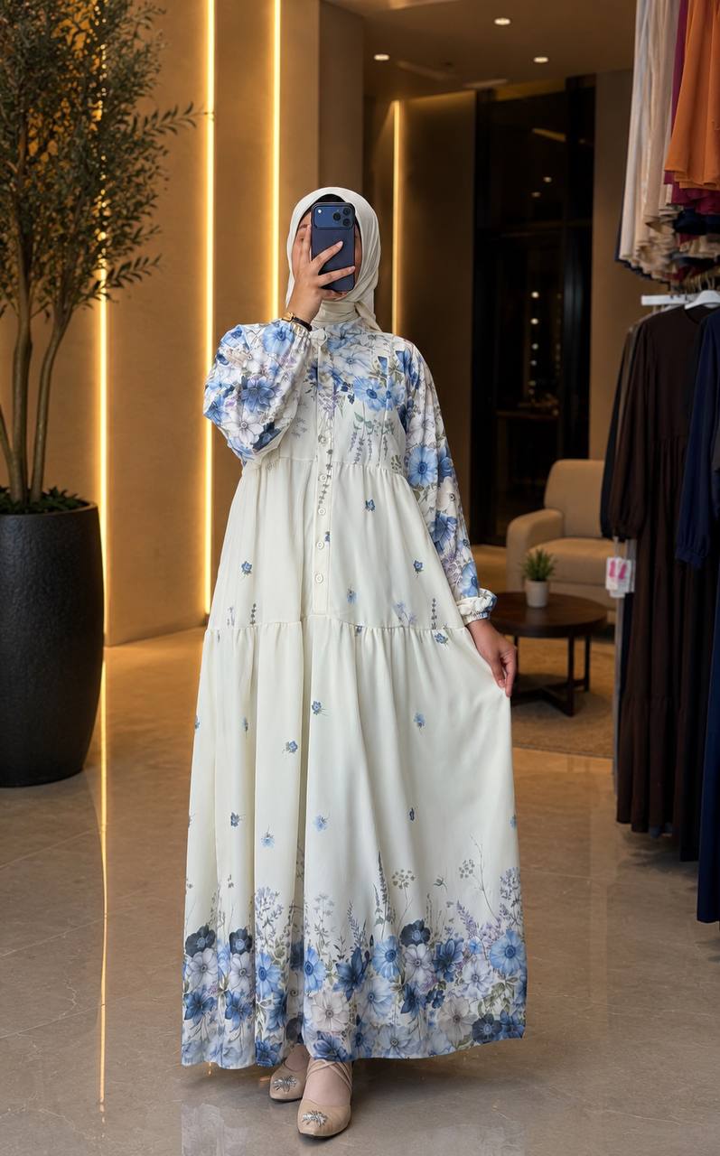 Desenli Şifon Elbise 9302 - Moda Fatma