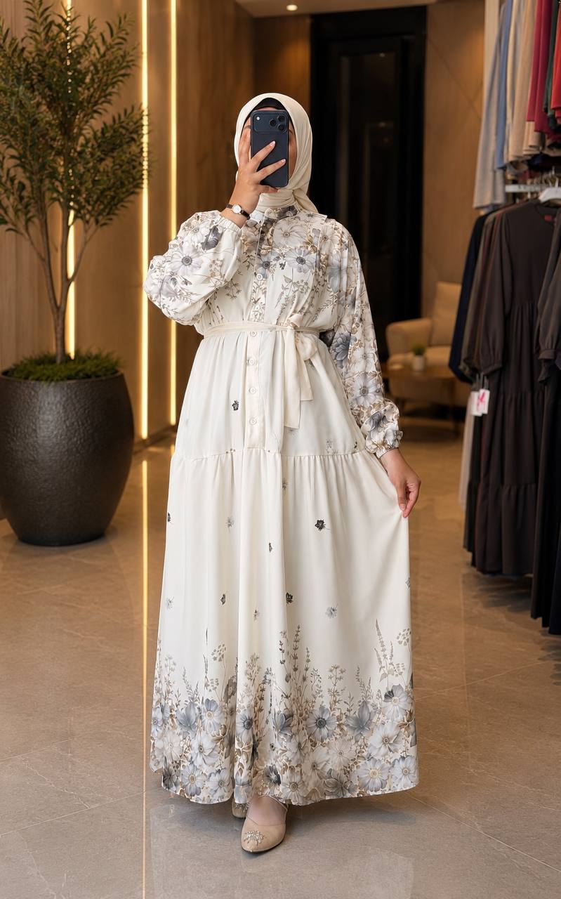 Desenli Şifon Elbise 9302 - Moda Fatma
