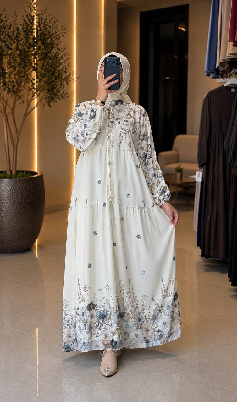 Desenli Şifon Elbise 9302