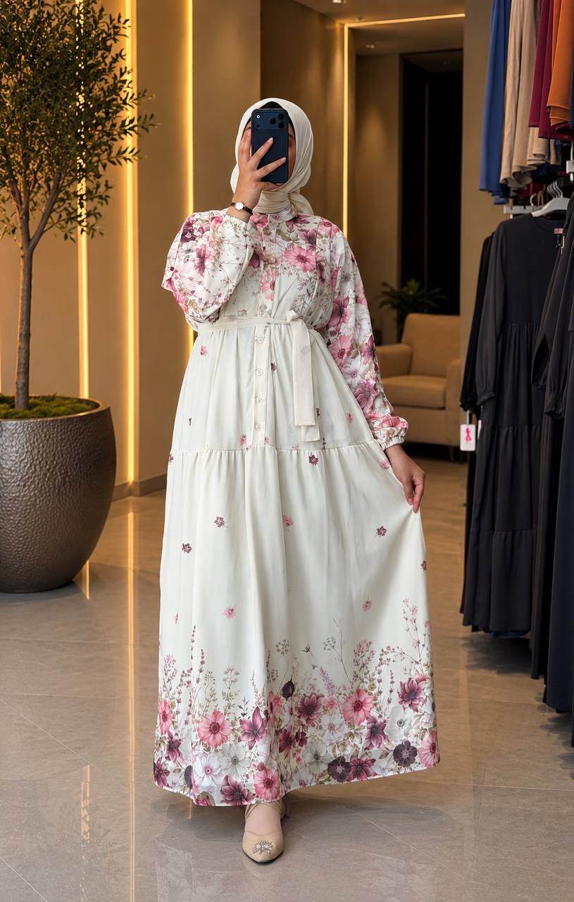 Desenli Şifon Elbise 9302 - Moda Fatma