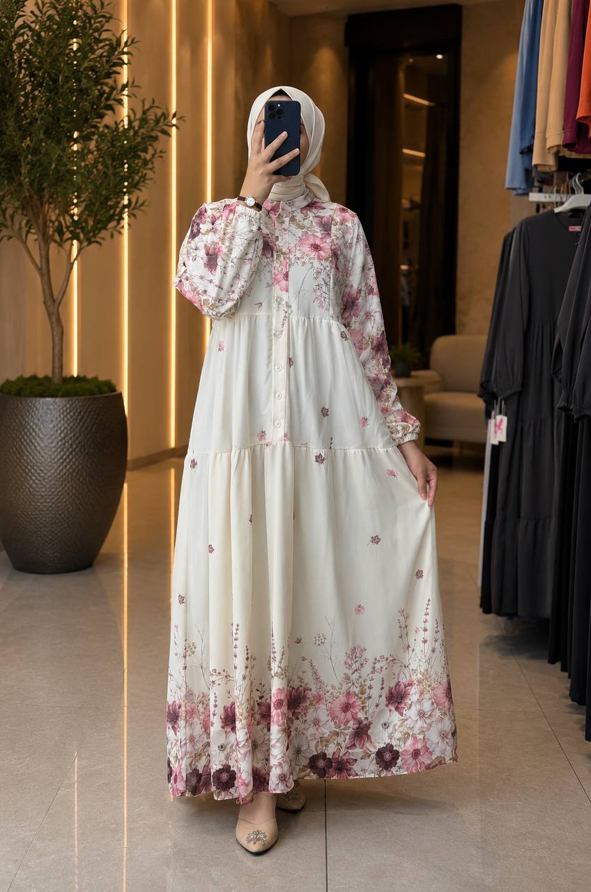 Desenli Şifon Elbise 9302