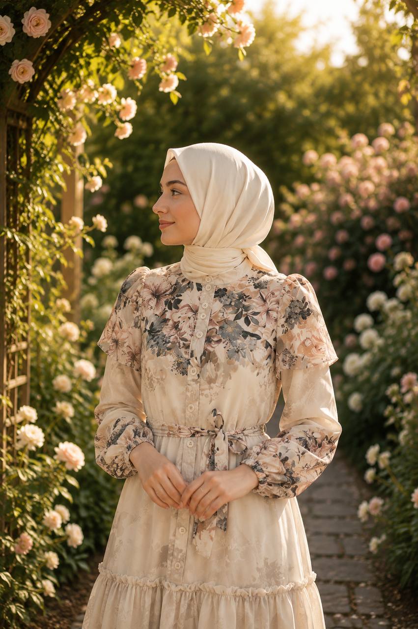 Desenli Şifon Elbise 9245
