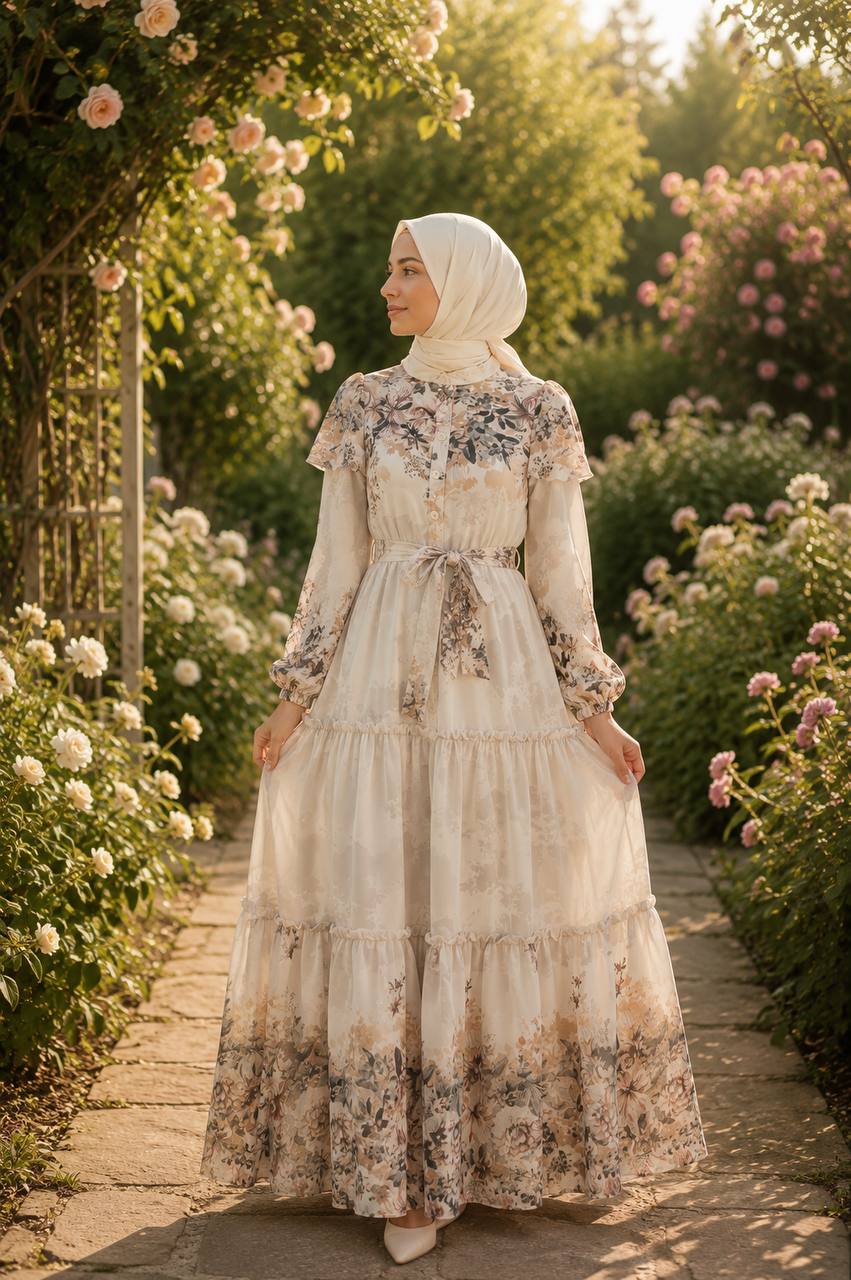 Desenli Şifon Elbise 9245