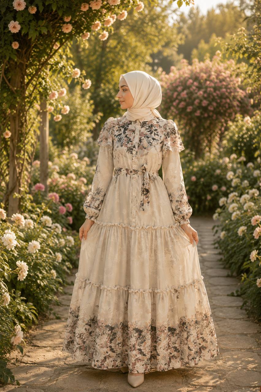Desenli Şifon Elbise 9245 - Moda Fatma