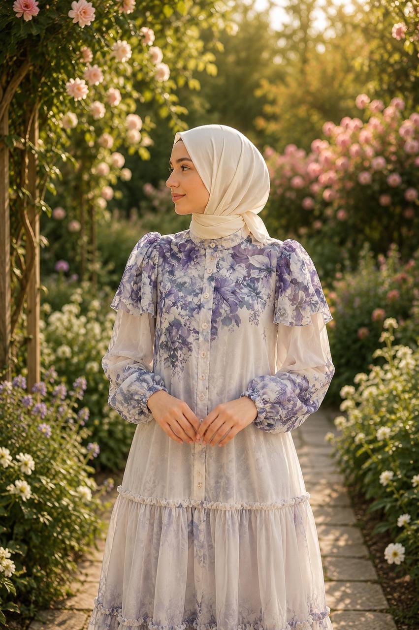 Desenli Şifon Elbise 9245