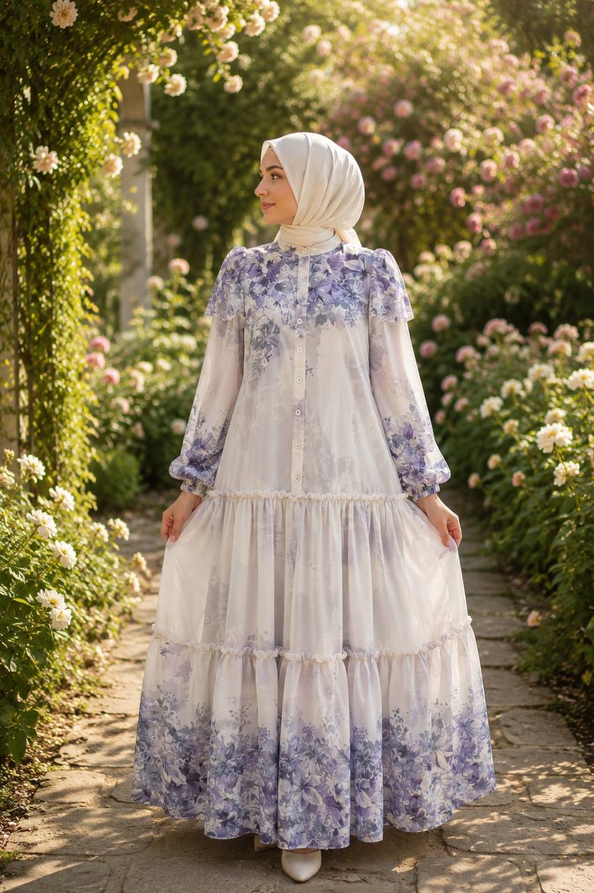 Desenli Şifon Elbise 9245 - Moda Fatma