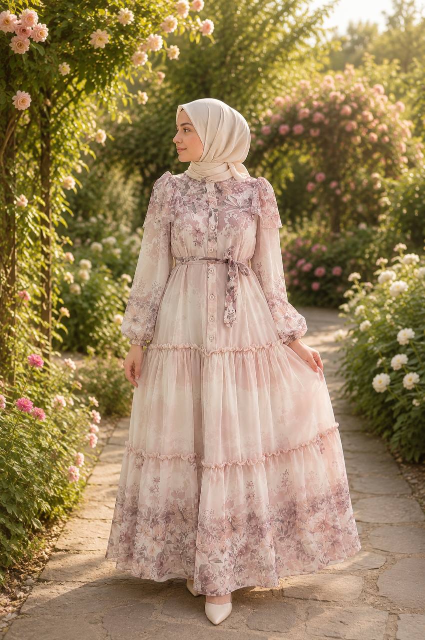Desenli Şifon Elbise 9245 - Moda Fatma