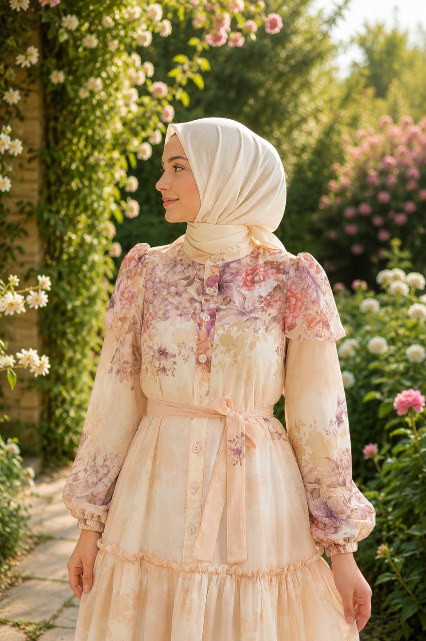 Desenli Şifon Elbise 9245 - Moda Fatma
