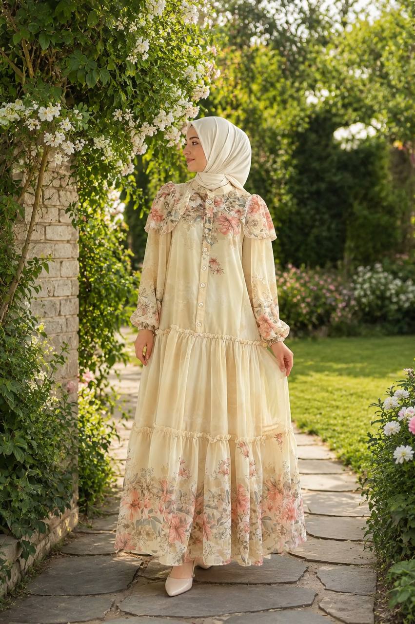 Desenli Şifon Elbise 9245