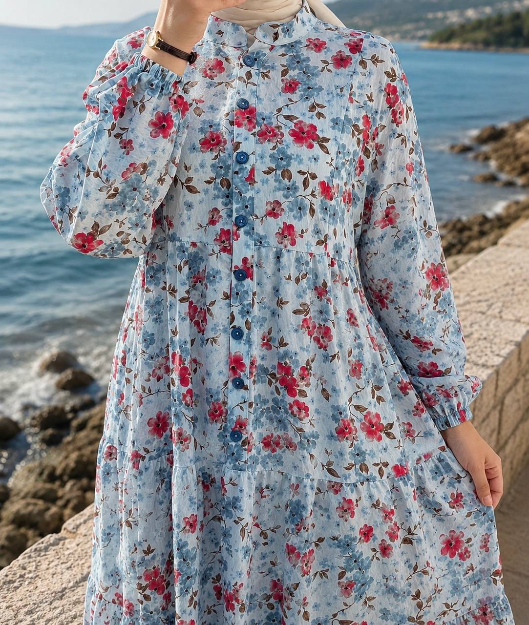 Modal Dijital Elbise 9215 N - Moda Fatma