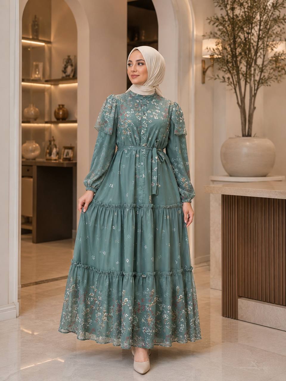Şifon Astarlı Elbise 9245 F - Moda Fatma