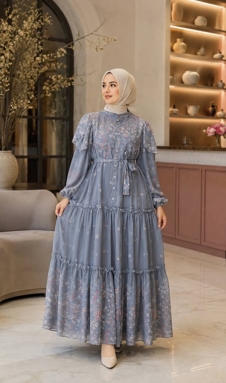 Şifon Astarlı Elbise 9245 F - Moda Fatma