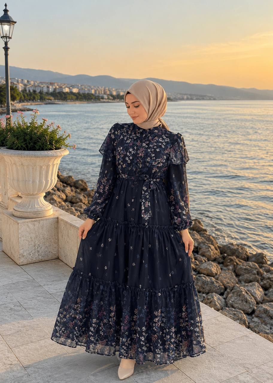 Şifon Astarlı Elbise 9245 F - Moda Fatma